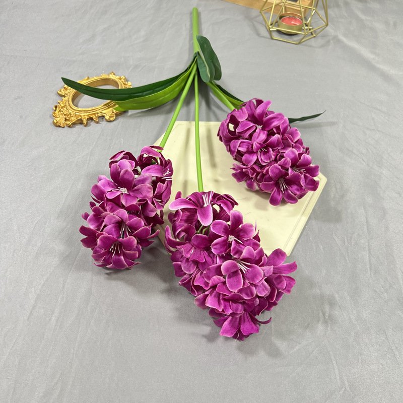 3-headed Purplish-red Artificial Hyacinth Silk Flowers