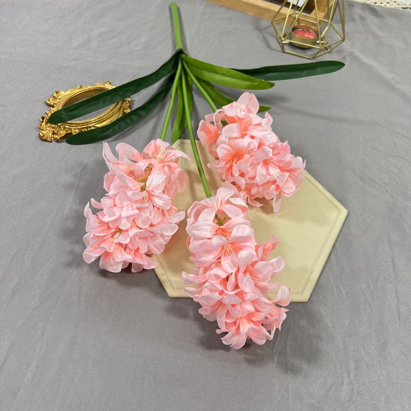 3-headed Pink Artificial Hyacinth Silk Flowers