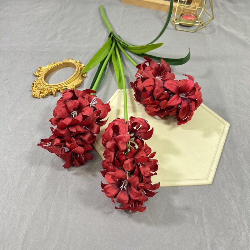 3-headed Red Artificial Hyacinth Silk Flowers