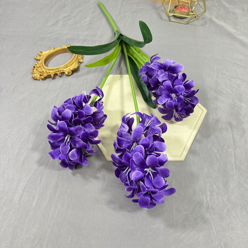 3-headed Dark Purple Artificial Hyacinth Silk Flowers