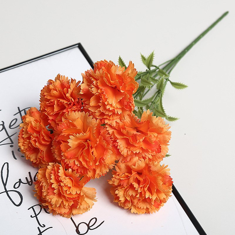 Orange Artificial Carnation Silk Flower Bouquet