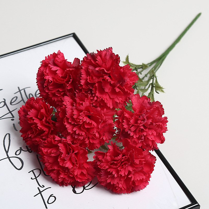 Rose-red Artificial Carnation Silk Flower Bouquet