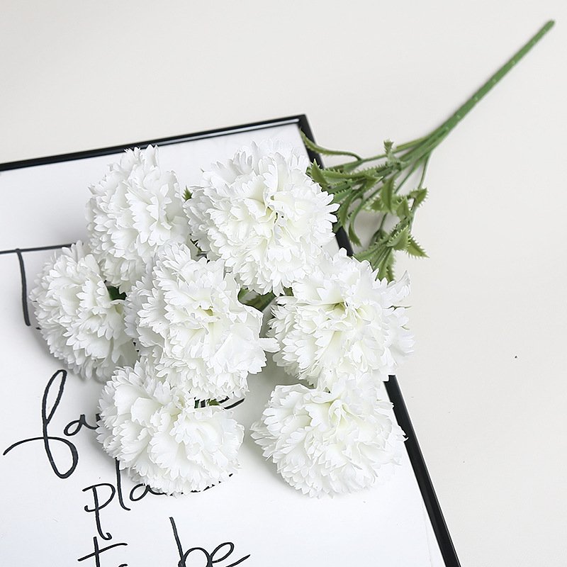 White Artificial Carnation Silk Flower Bouquet