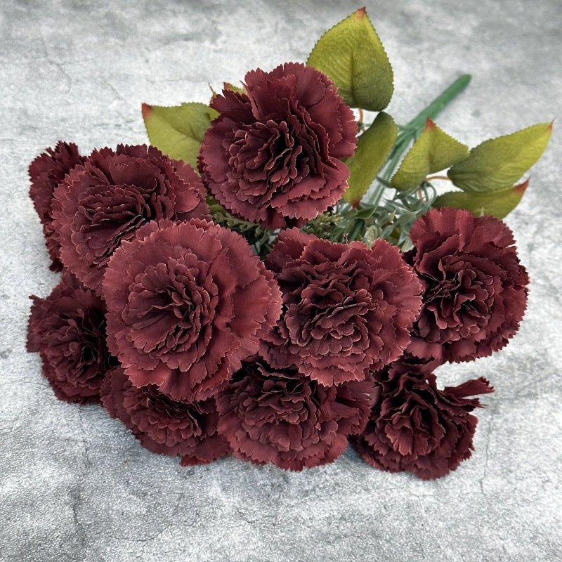 13-Head Wine red Artificial Carnation Flower Bouquet