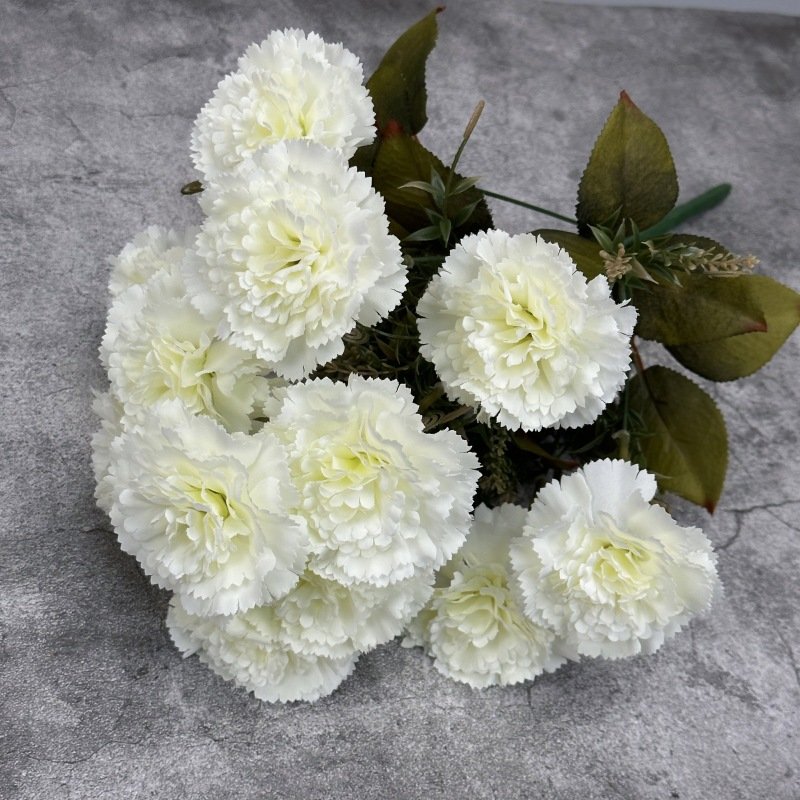 13-Head White Artificial Carnation Flower Bouquet