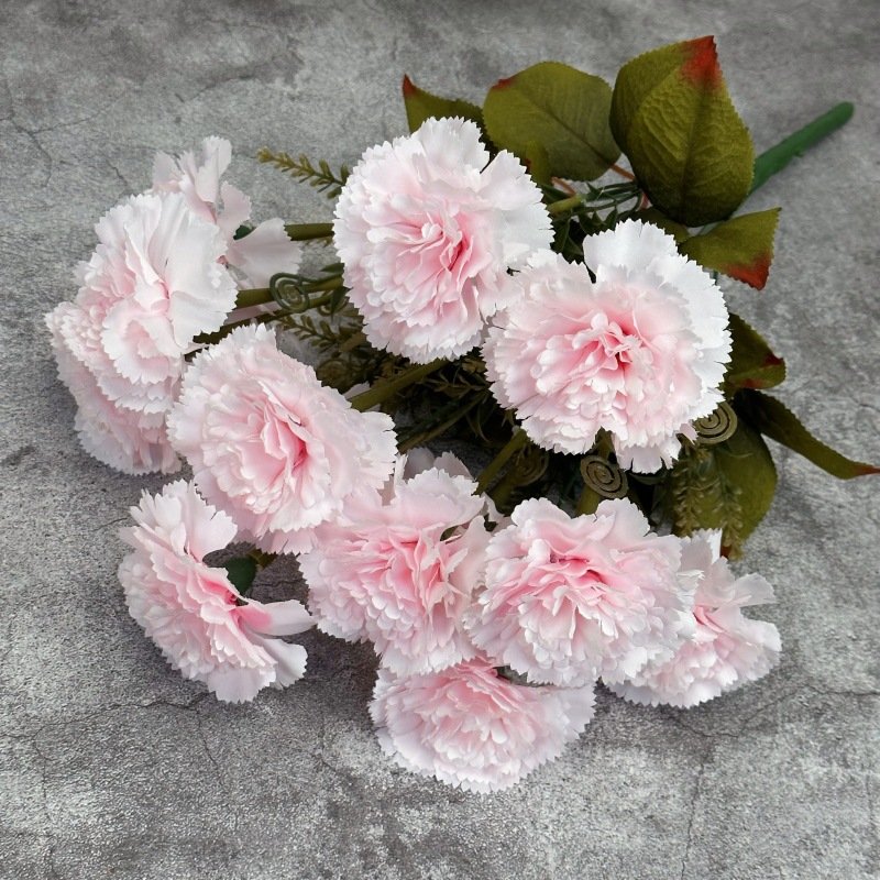 13-Head Pink Artificial Carnation Flower Bouquet