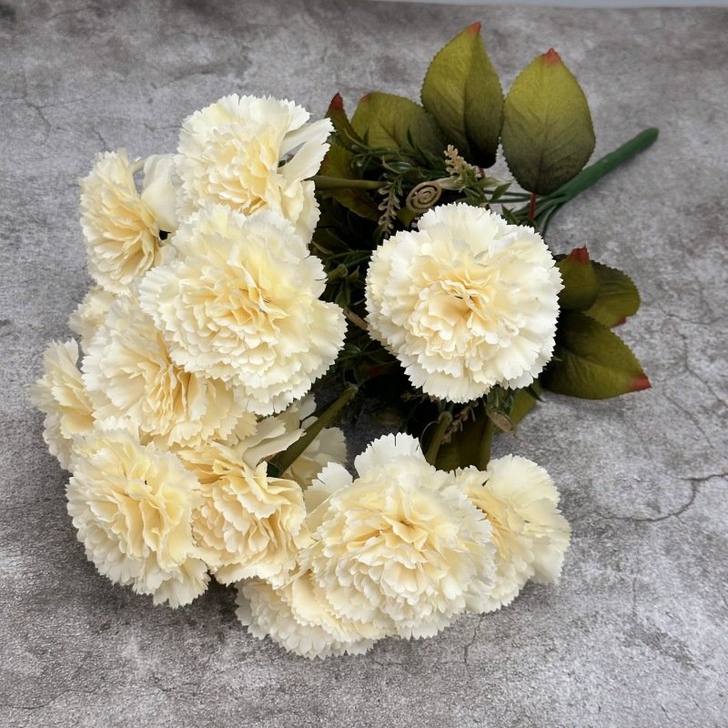 13-Head Champagne Artificial Carnation Flower Bouquet