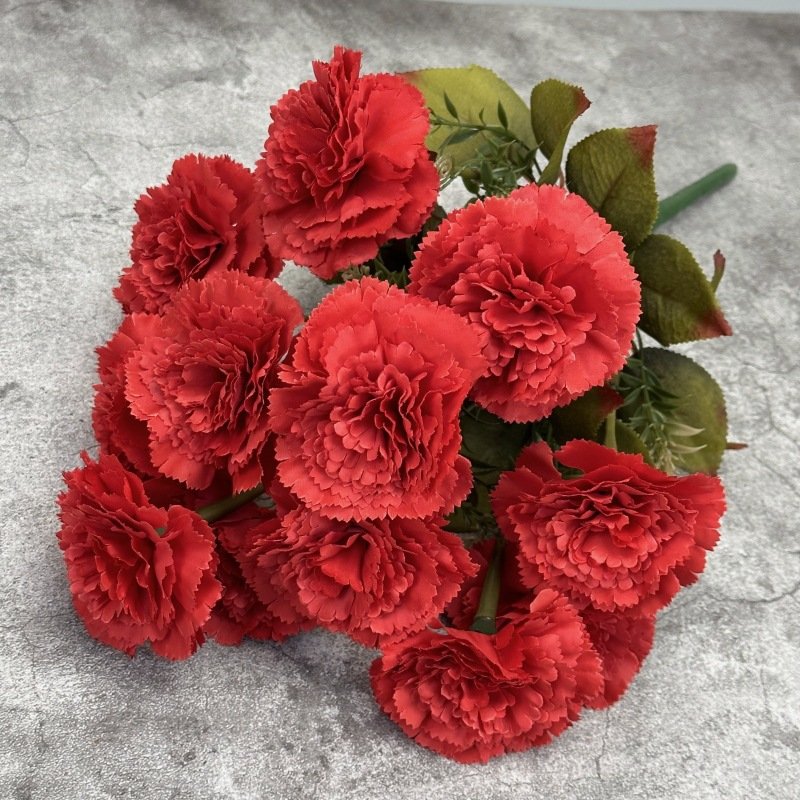 13-Head Red Artificial Carnation Flower Bouquet