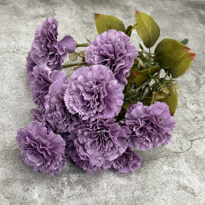 13-Head Purple Artificial Carnation Flower Bouquet