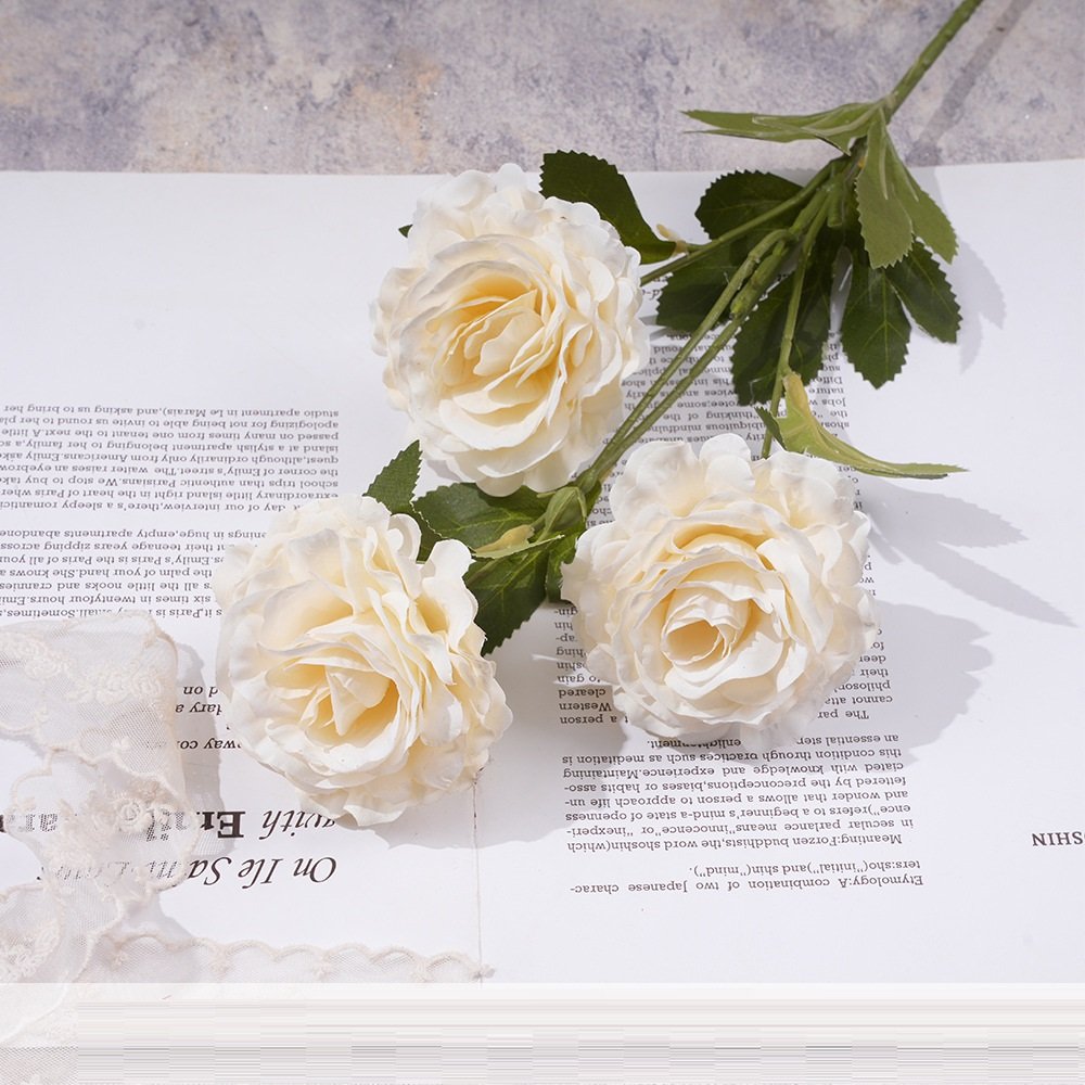 White Roma 3-Head Artificial Rose Spray Stem