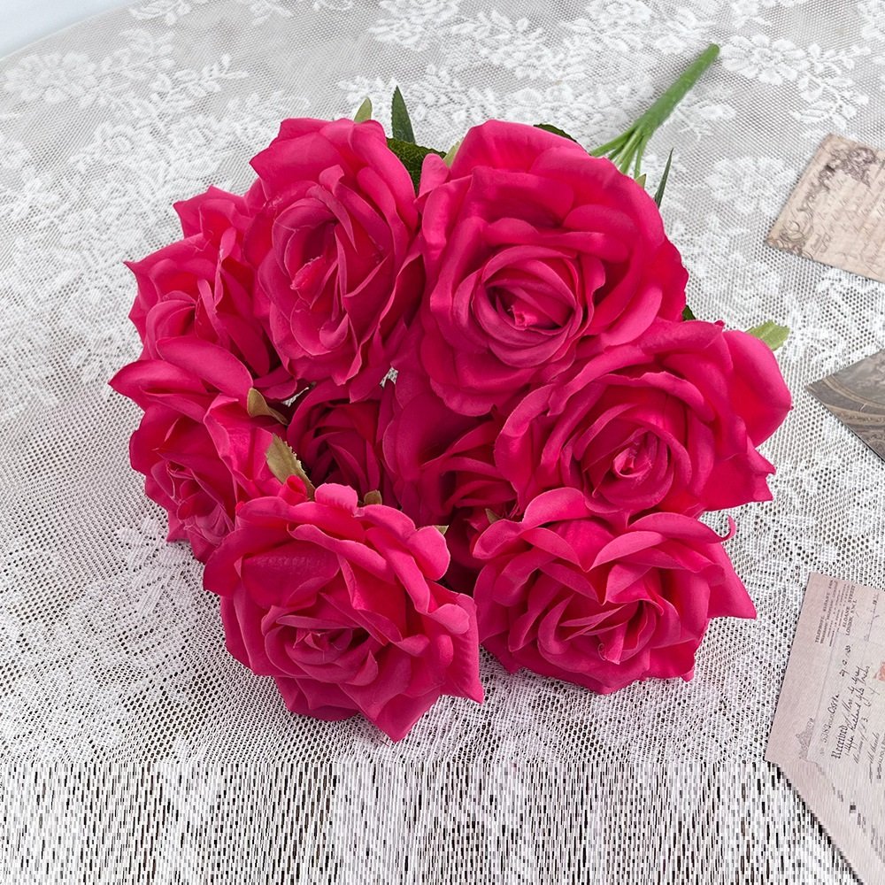 9-Head Artificial Spray Rose Stem red