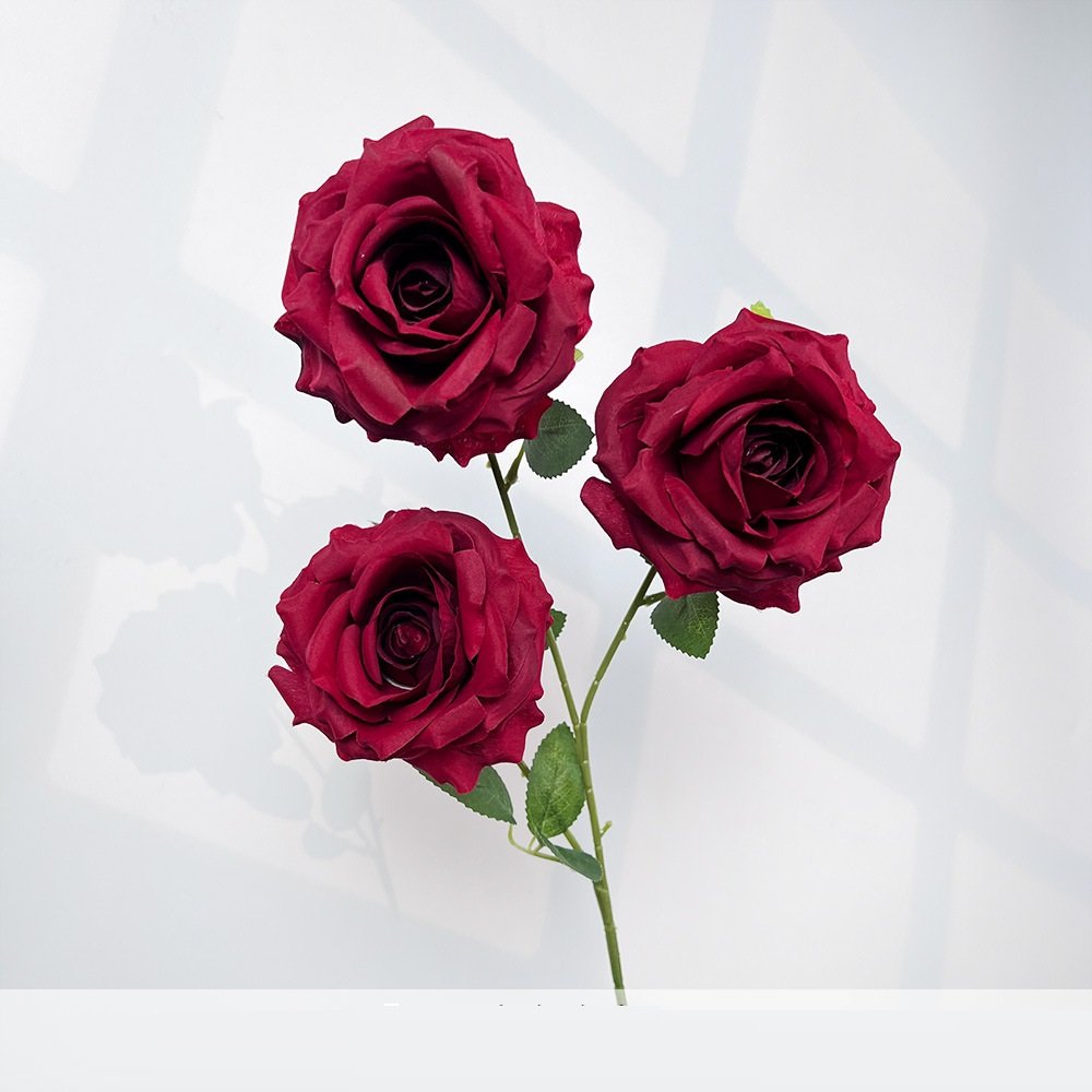 Red 3-Head Moonlight Artificial Rose Spray Stem