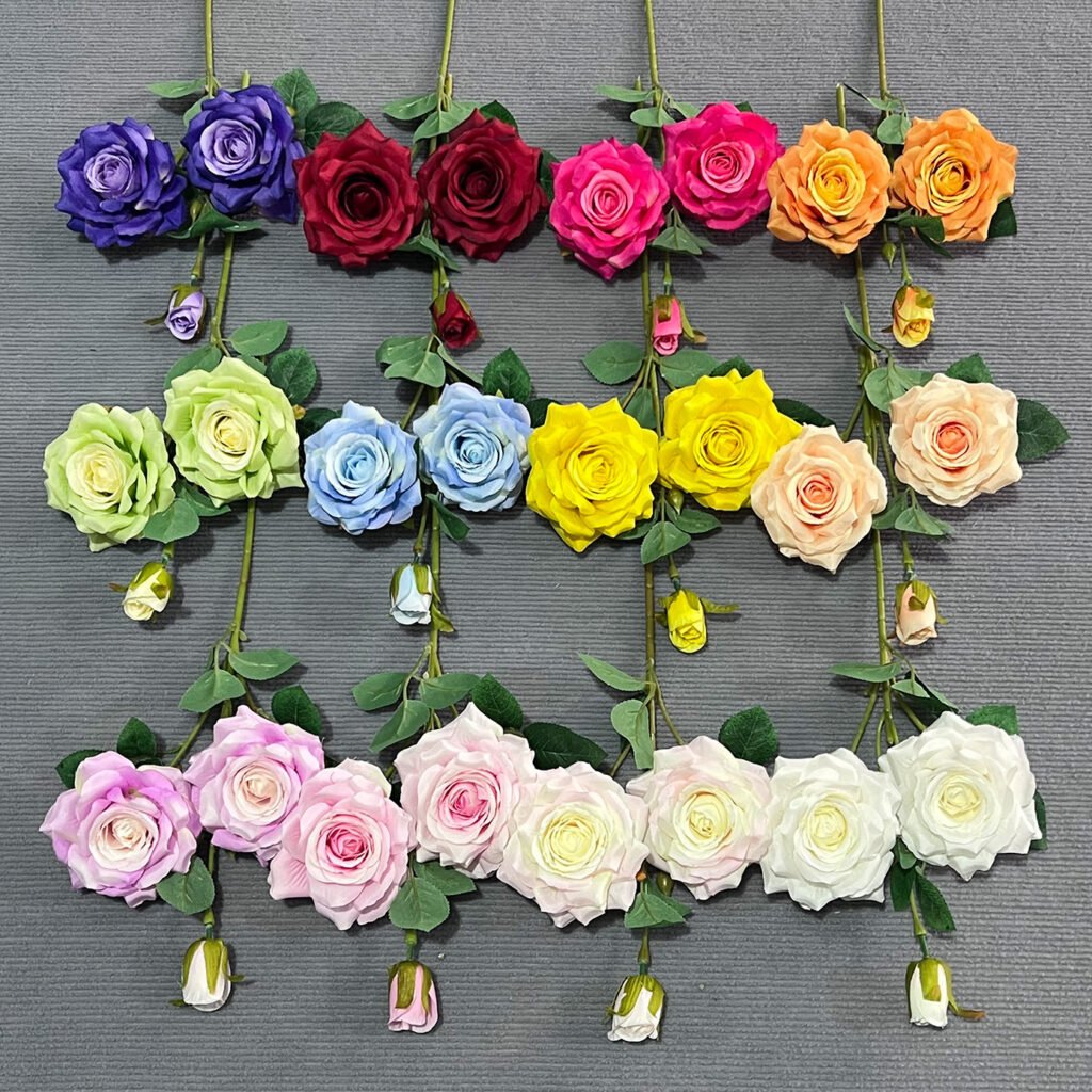 All Colors 2-Head Artificial Rose Stem with Bud