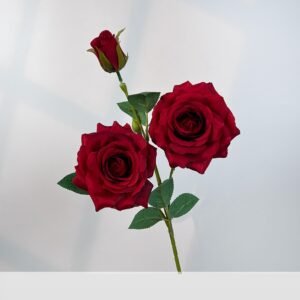 Red 2-Head Artificial Rose Stem with Bud