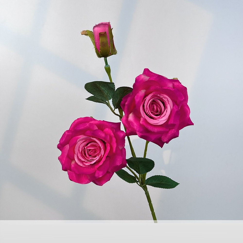 Rose 2-Head Artificial Rose Stem with Bud 